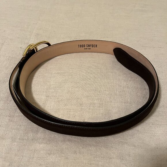 Todd Snyder Brown Leather Belt with Gold Buckle - Picture 2 of 3